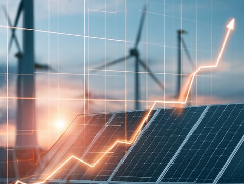 Renewable Energy Investment Growth with Solar Panels and Wind Turbines