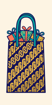 Shopping Bag with Batik Parang Pattern and Gift Boxes