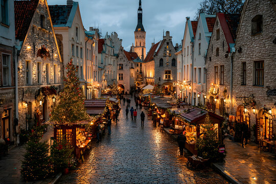 christmas market at tallinn old town hall square