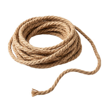 Natural Jute Rope Coiled on Transparent Background Twisted Hemp Fiber Cord for Marine Craft and Hardware Concepts Isolated Studio Shot