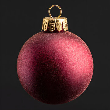A single matte red christmas ornament with a gold cap and loop isolated on transparent background