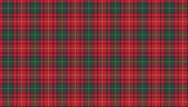 Seamless red and green tartan plaid pattern with twill weave texture