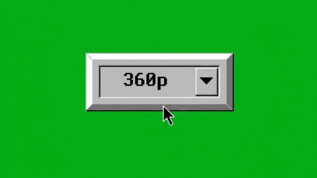 Vintage Video Quality Dropdown Menu Animation Showing Resolution Upgrade from 144p to 1080p with Mouse Cursor on Green Screen