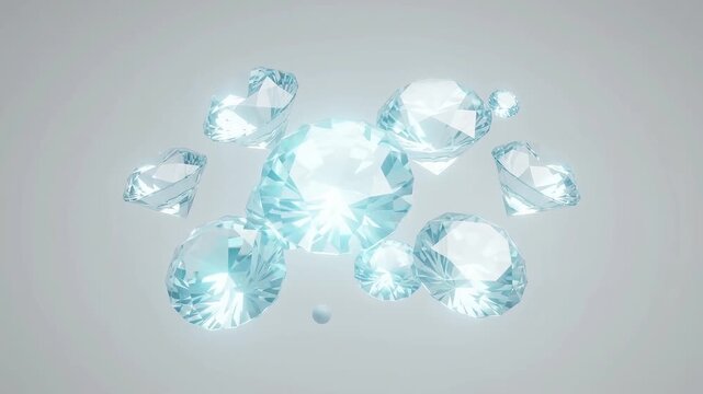 Smooth floating white spheres transforming into faceted crystal geometric structures and cut diamonds, symbolizing corporate training, employee upskilling, talent development, and value creation.