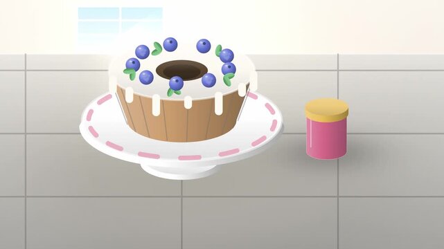 Pastel glazed bundt cake centered view endless loop concept