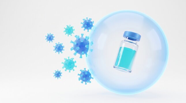 Protective Medical Vaccine Vial Shielding Against Viral Infection Pathogens on White Background