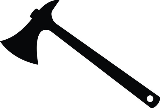 Tactical tomahawk axe tool with sharp blade black shape vector illustration isolated on a white background