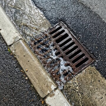 Runner passes drain on a city street in daylight