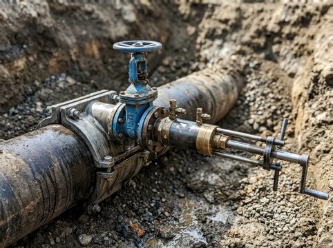 Tapping machine mounted on an exposed water pipe