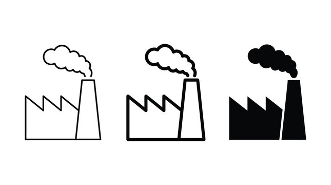 Factory smoke icon outline and solid style vector illustration set