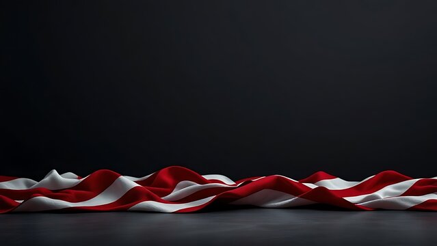 American flag draped horizontally against dark moody black background