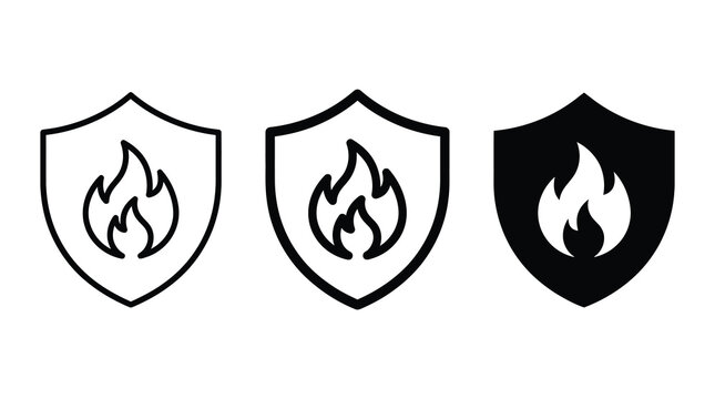 Fire shield icon outline and solid style vector illustration