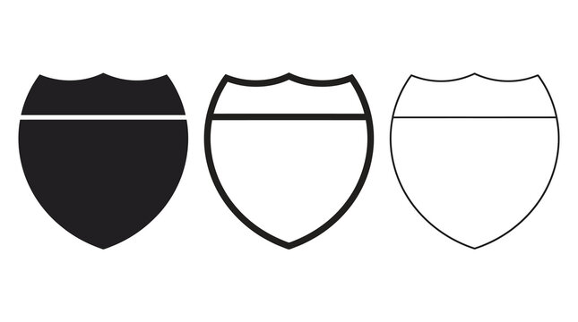 Highway shield sign icon set in solid and outline styles