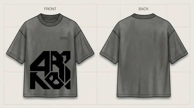 Gray oversized t shirt with bold graphic design front and back views