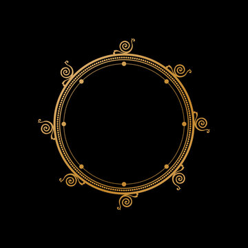 Luxury Gradient Gold Round Vintage Frame Ornament on Black Background. 132