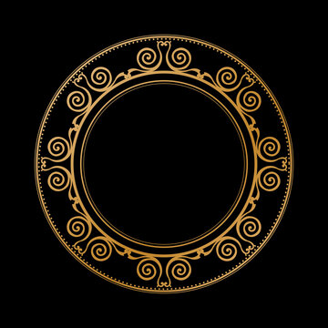 Luxury Gradient Gold Round Vintage Frame Ornament on Black Background. 137