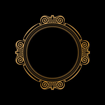 Luxury Gradient Gold Round Vintage Frame Ornament on Black Background. 139