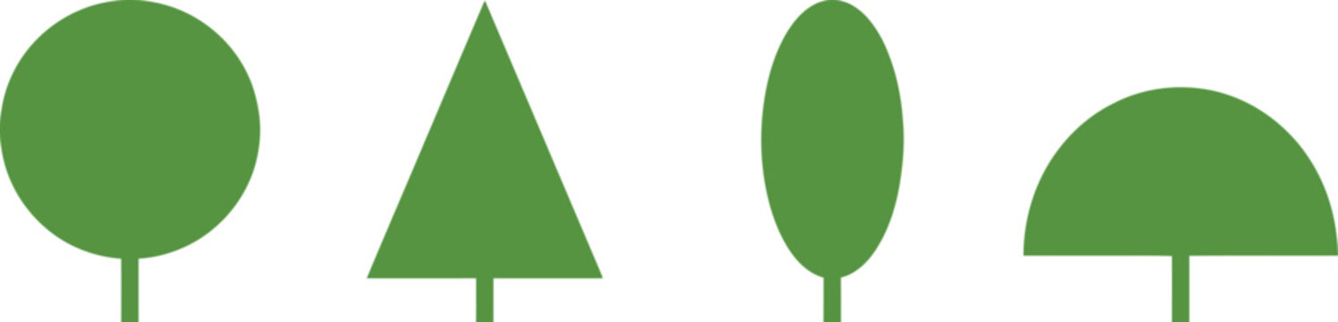 Set of four simple green flat tree icons and shapes Vector