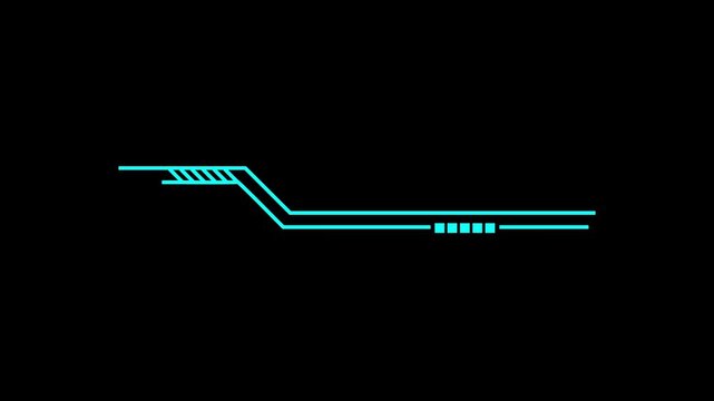 Futuristic cyan digital hud element with geometric lines and data markers isolated on black background