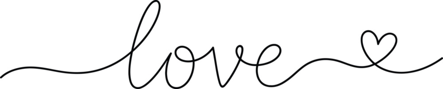Continuous line drawing of the word love with a heart Vector