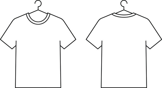 Front and back view of a blank t-shirt on a hanger Vector