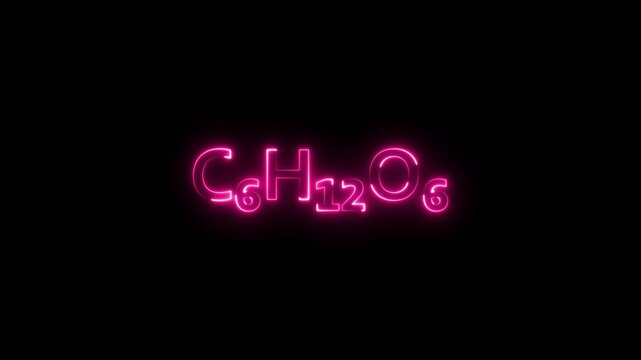 Neon glucose chemical formula c6 h12 o6 glowing sign on black background, for science and, education c6h12o6