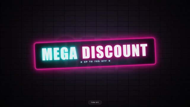 Neon mega sale discount promotion advertising shopping business animation HD 4K