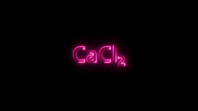 Calcium chloride chemical formula neon sign glowing on black background, cacl2 chemistry science