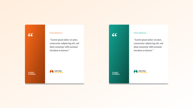 Minimalist client testimonials UI design set featuring customer feedback boxes with orange and teal gradient sidebar accents and star ratings for professional business website interface mock