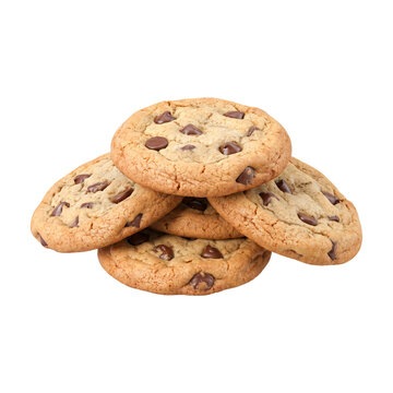 Chocolate chip cookies stack isolated on transparent background