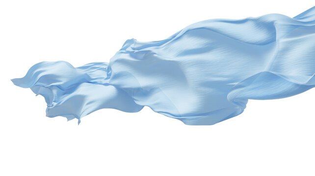 Luxury light blue chiffon fabric flowing isolated on transparent background 3D render