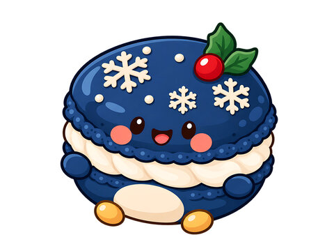 Delightful kawaii macaron cookie character decorated with snowflakes and winter berries snowflake christmas isolated children