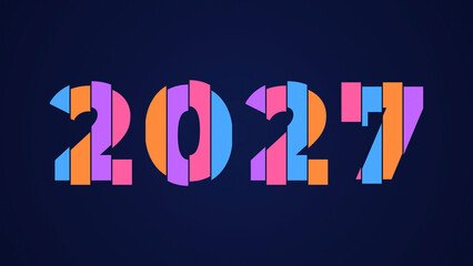 Colorful 2027 year typography design with creative sliced modern numbers isolated on a dark blue background for new year © Designer