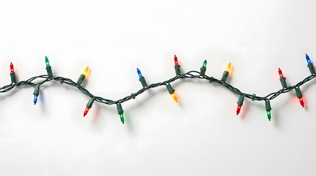 Colorful christmas string lights isolated on white background