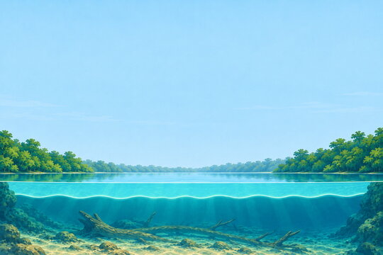 Labuan Cermin lake flat illustration background copy space