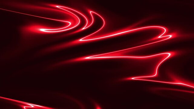 Abstract red glowing light lines on a dark background creating dynamic wavy curves and futuristic energy flows for modern digital graphic design