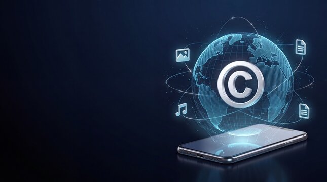 Global Digital Copyright Protection with Holographic Globe and Copyright Symbol