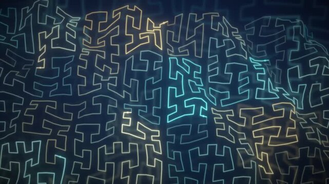 Neon glowing circuit maze pattern animation