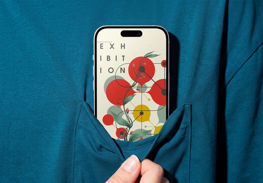 Mockup Template of Smartphone Screen Peeking from Shirt Pocket