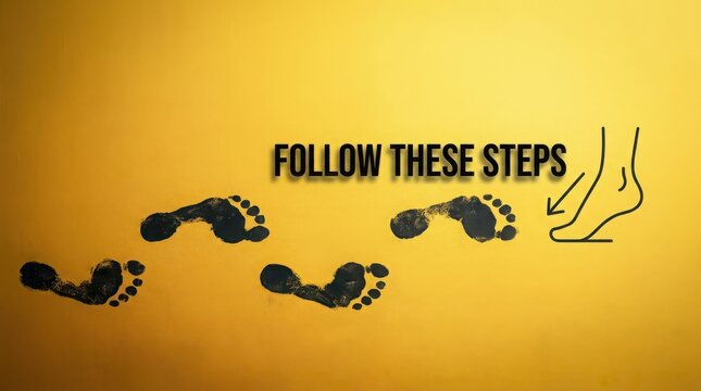 Illustration showing footprints with follow these steps text and arrow