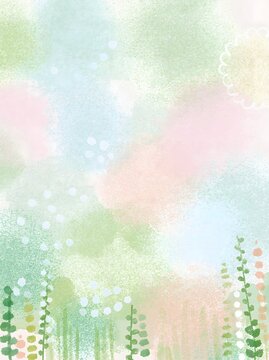 ピンクとグリーンのふんわり水彩テクスチャ背景