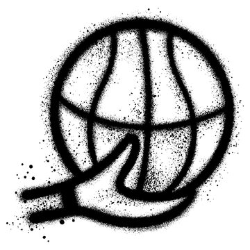 hand drawn of a basketball player's hand with a basketball ball in graffiti style