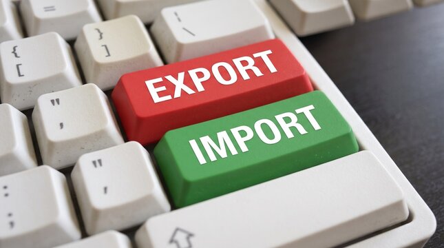 Computer keyboard with red Export and green Import functional keys