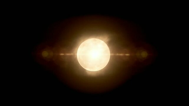 full moon glowing light flare, on black night sky background, moonlight footage, for mystery and night overlay 4k.