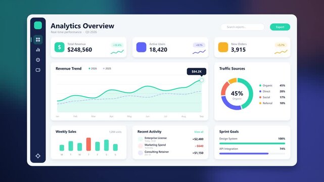 Abstract data visualization progression on digital screen with clean UI elements and subtle gradients