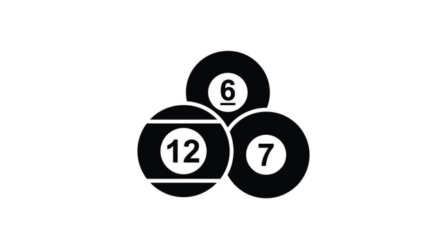 Black and white minimalist billiard balls vector icon design featuring numbers six twelve seven