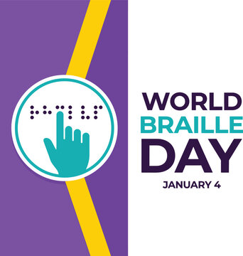 A teal hand touching braille dots within a circular frame illustrates world braille day a vector graphic braille dots tactile typography