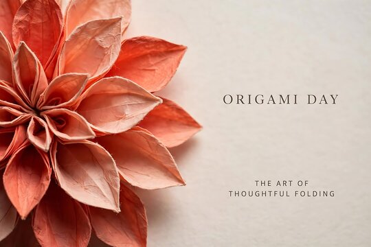Origami paper flower in soft peach tones, representing the art of thoughtful folding for origami day celebration