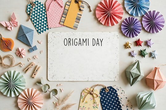Origami day concept with paper crafts and decorations on a light background
