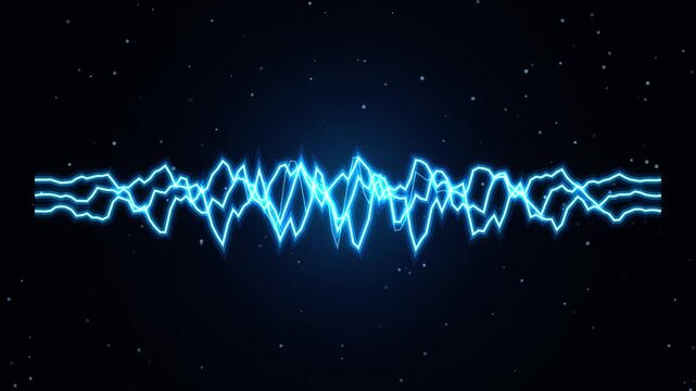 Neon Blue Audio Waveform Oscillating on Dark Particle Background High Quality Motion Graphics Loop
